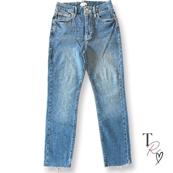 Good American Good Classic Raw Hem Jeans Size 6 or Size 28 Medium Wash - Picture 2 of 14